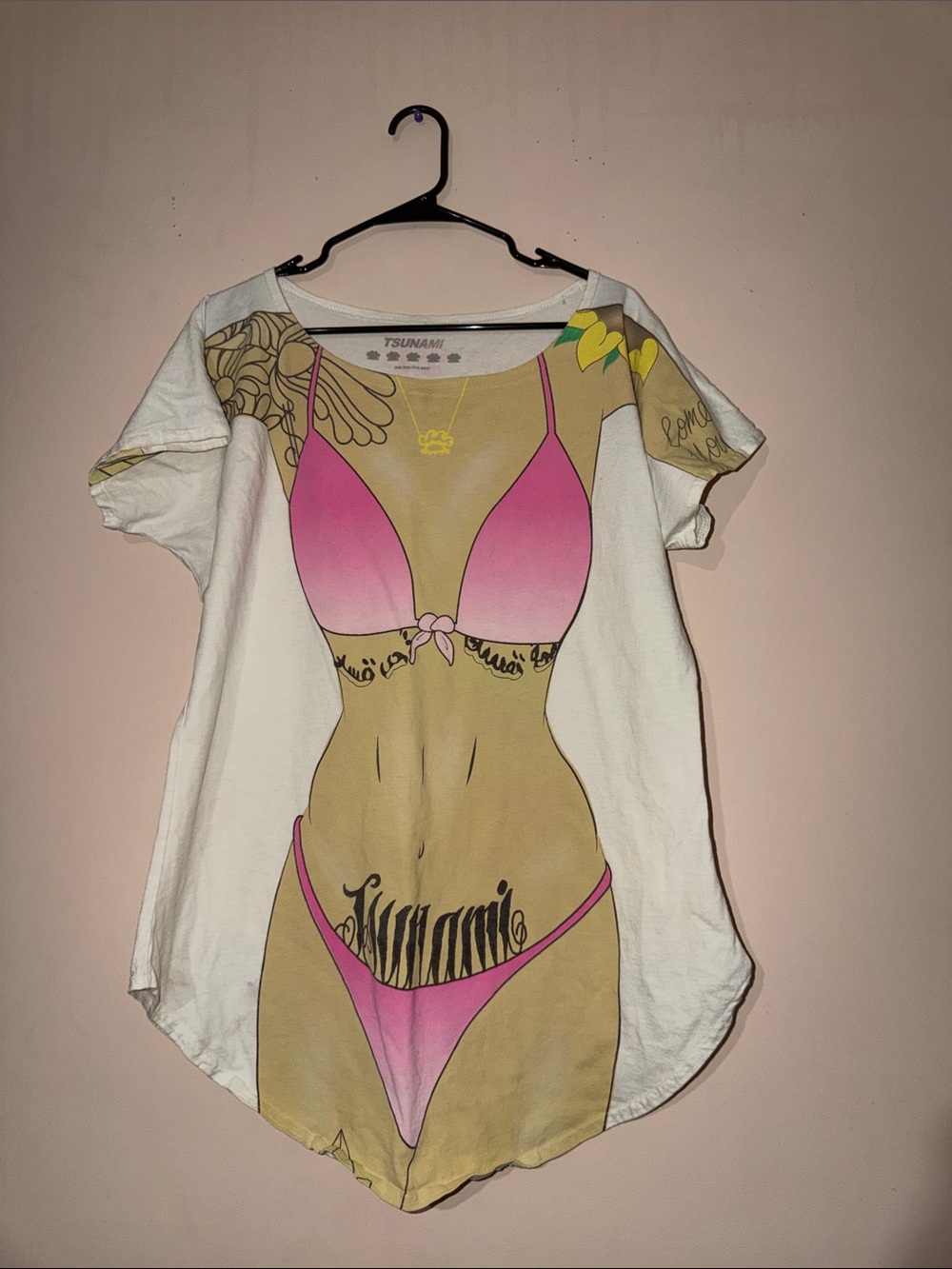 Tsunami Women's White Beach Coverup with Pink Bikini Print